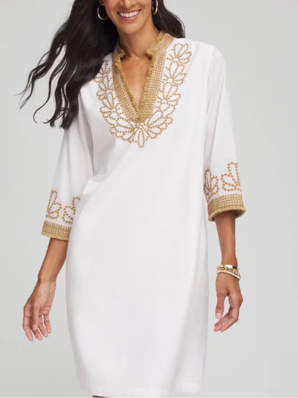 CHICOS’S Embroidered Kurta Cotton Dress Size 3 - XL - 16 New White